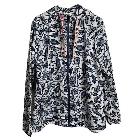 The Upside Womens Jacket 8 Blue Floral Batik Serena Anorak Hooded Gorpcore - Picture 1 of 11